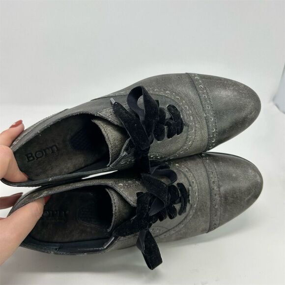 Born Women's Arletta Gray Leather Cap Toe Oxford Brogue Lace Up Shoes Size 8 - Picture 11 of 15